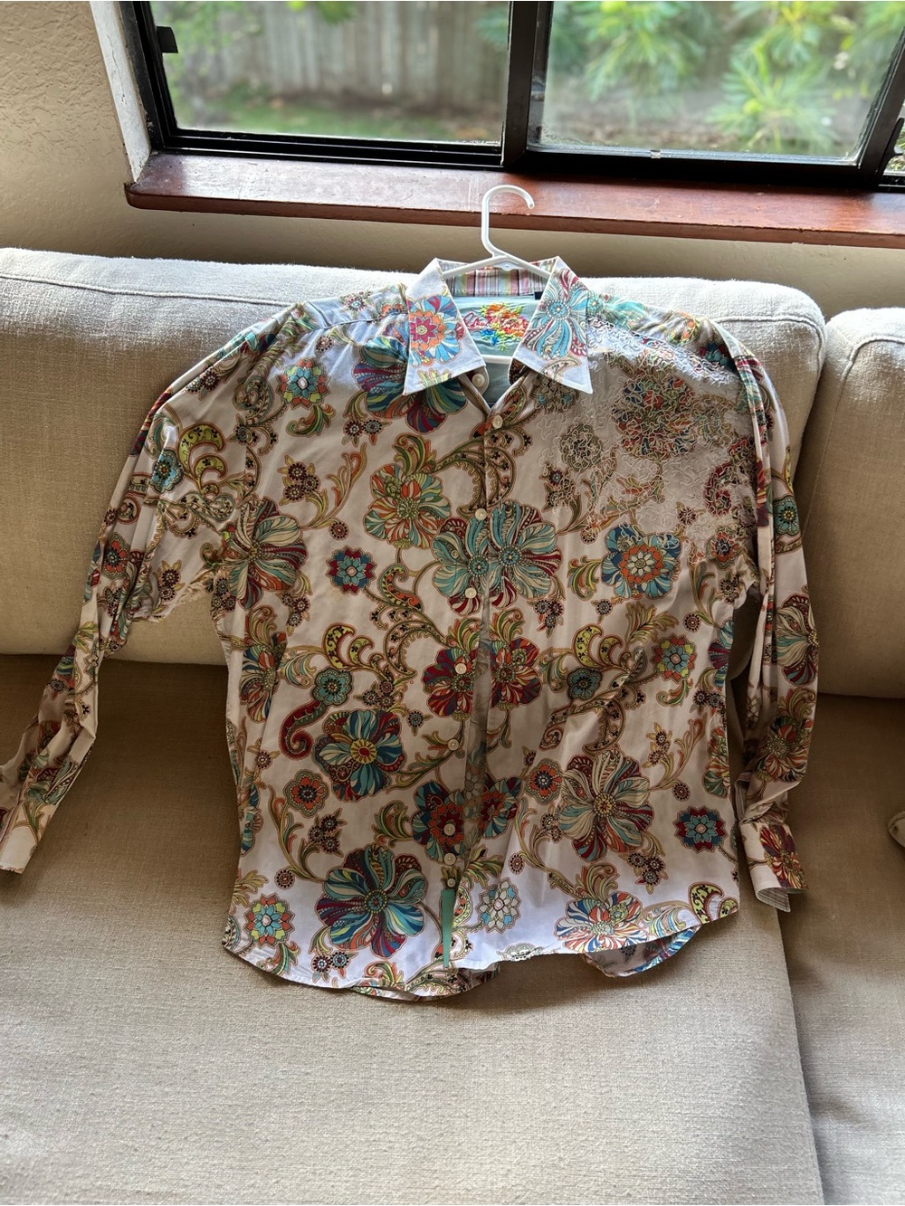 Robert Graham Cream Button-Down Shirt with Multicolor Floral Print